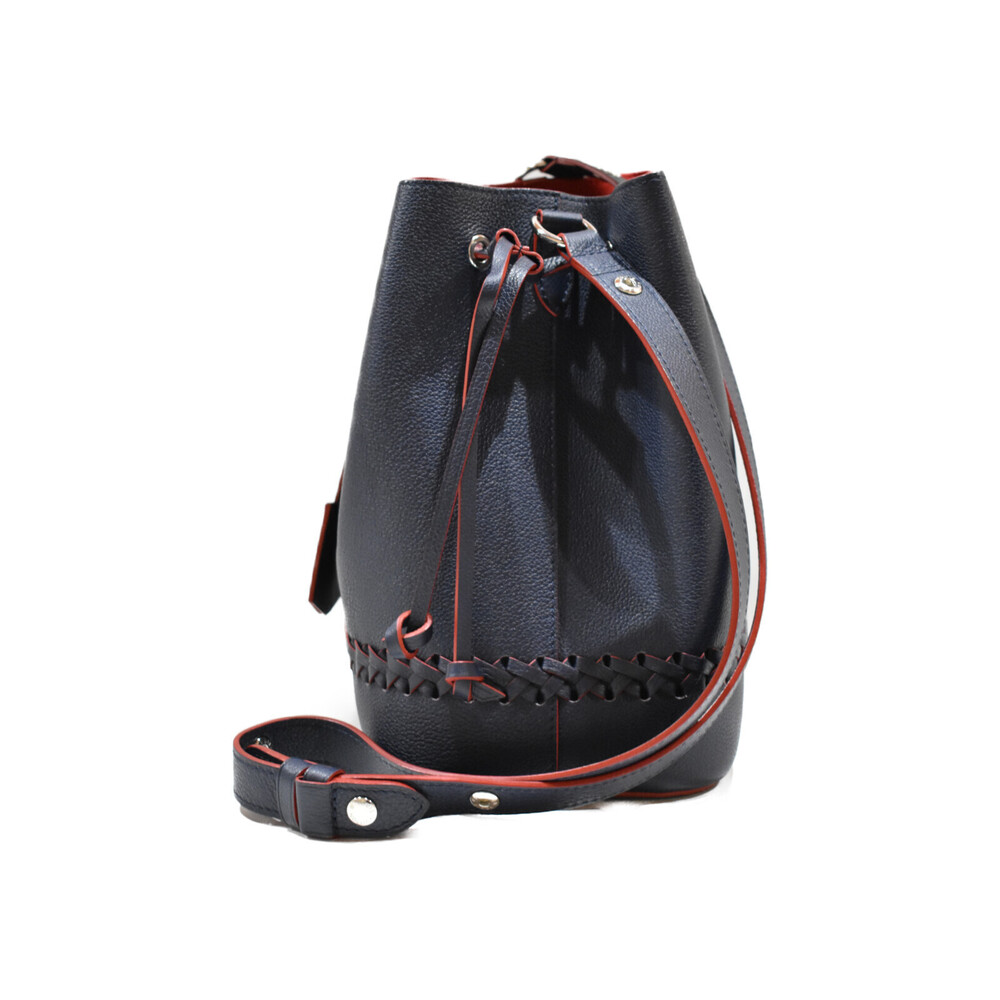 Louis Vuitton Blue Red Drawstring Leather Bucket Bag Shoulder Me Lock Navy
